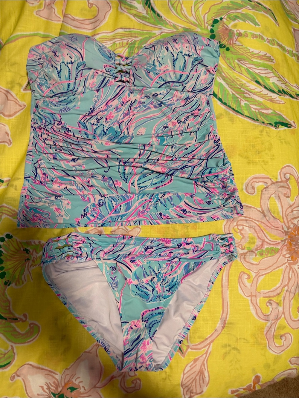 Lilly  Pulitzer . Aqua Floral Print Tankini Set